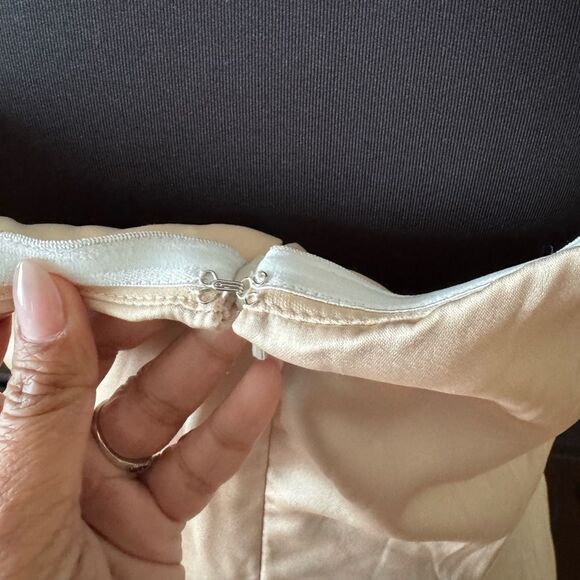 OFF-THE-SHOULDER FLOUNCE SLEEVE EMPIRE WAIST GOWN WITH FRONT SLIT IN CHAMPAGNE - Picture 8 of 16